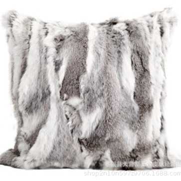 新款直销现代轻奢草黄色 兔毛抱枕 真毛皮草抱枕套 卧室客厅通用