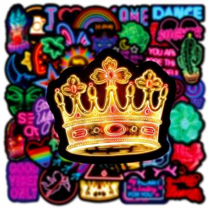 新款直销50张霓虹灯个性卡通涂鸦贴纸自行车电脑笔记本电动车水杯