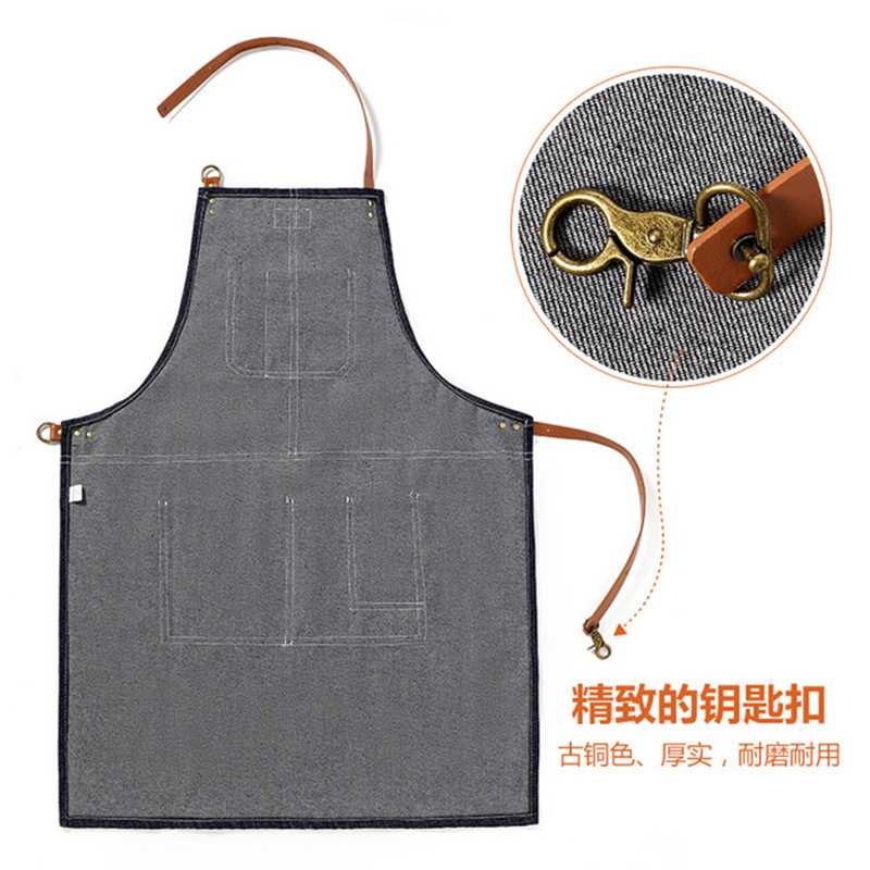 新款直销外贸牛仔围裙韩版时尚定制logo餐厅奶茶咖啡店工作服围裙