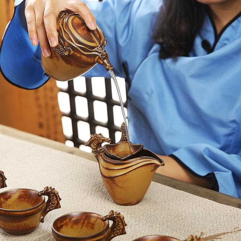 新款直销日式粗陶公道杯茶漏一体套装复古陶瓷茶海茶滤分茶器功夫