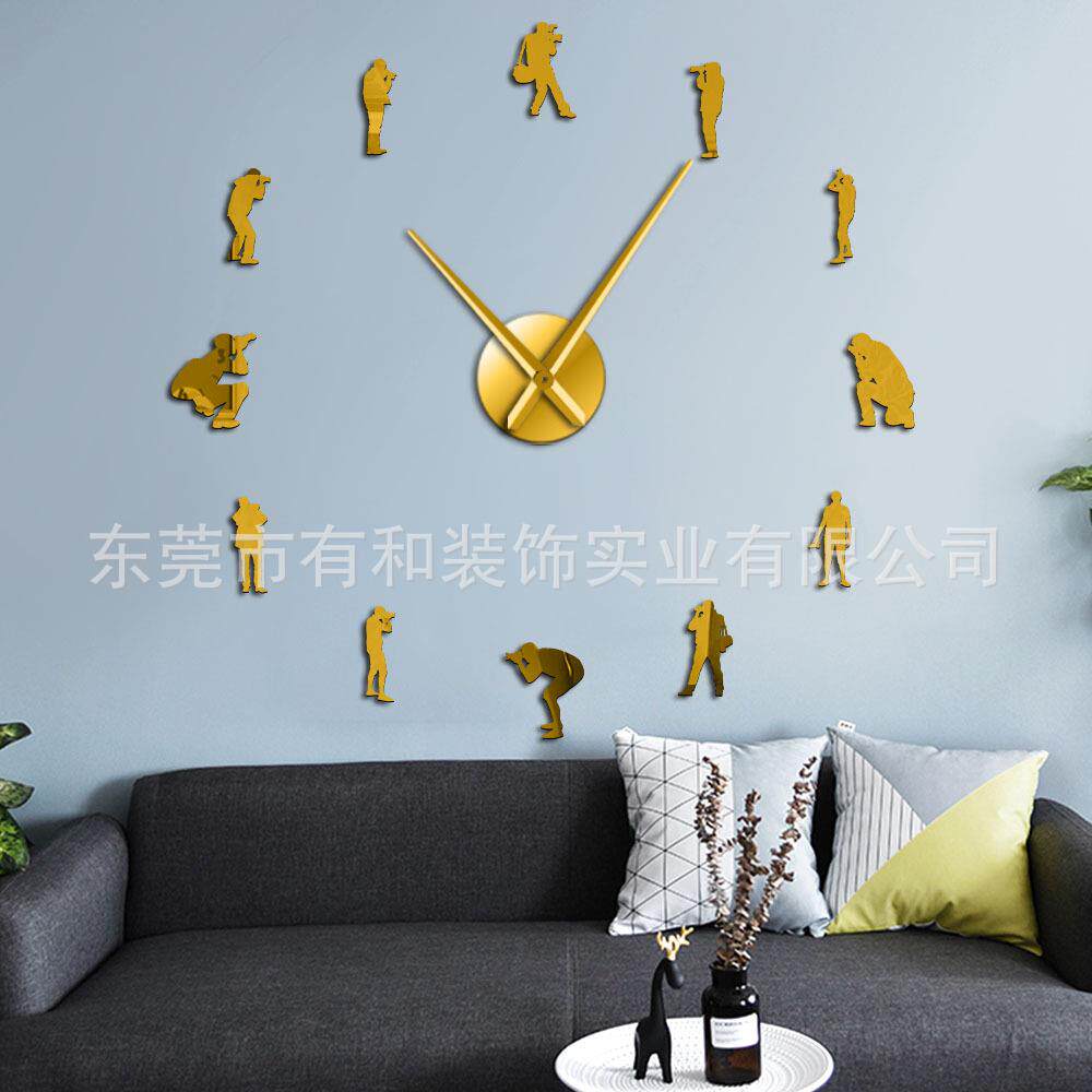 新款直销摄影师时尚创意diy挂钟客厅墙上装饰亚克力时钟石英美式