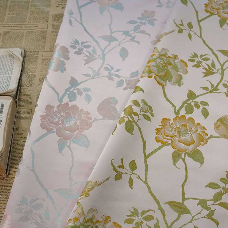 新款直销绝美缎面花鸟色织旗袍撞色连衣裙布料古风马甲质感垂坠提