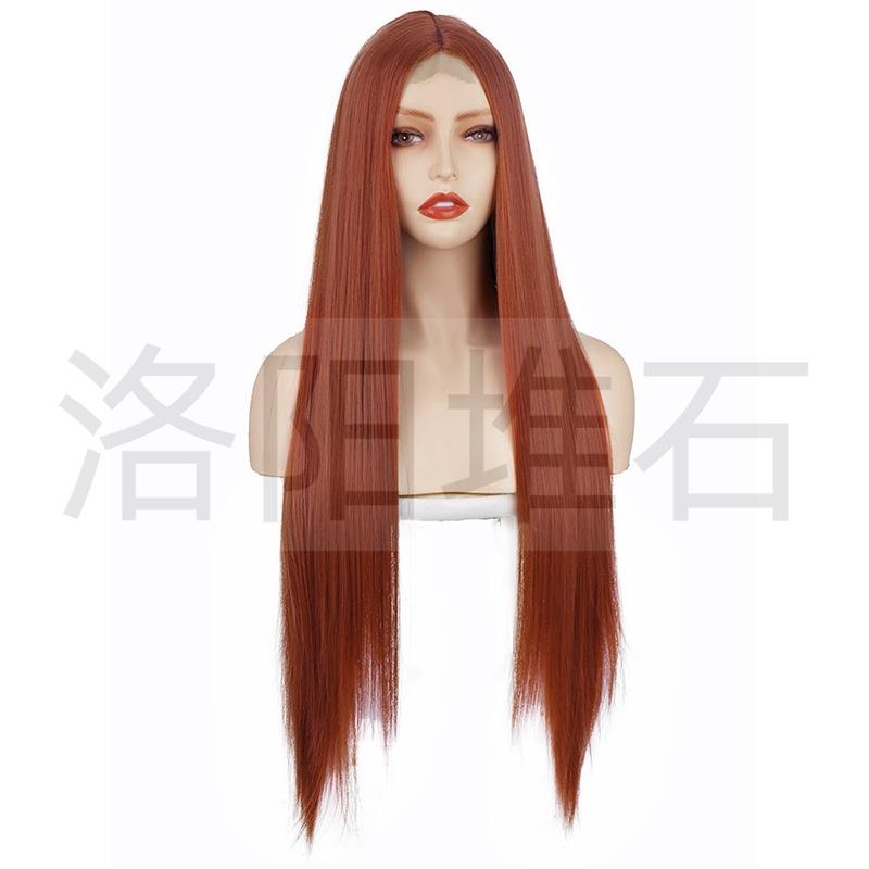 新款直销欧美女士假发 棕红色前蕾丝小蕾丝化纤头套 中分长直发外