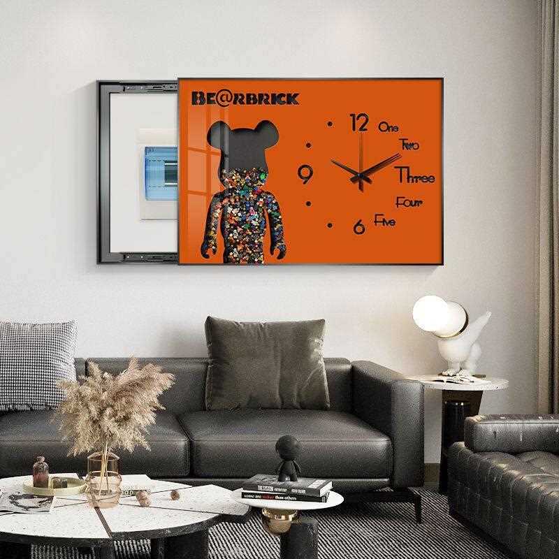 新款直销暴力熊电表画钟表橙色餐厅配电箱遮挡电闸盒挂画时尚个性
