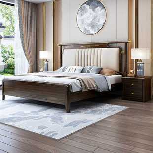 新款直销新中式乌金木实木床现代双人主卧婚床软包床高箱小户型储