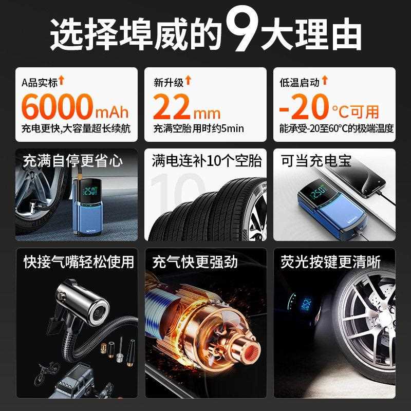 新款直销埠威车载泵打气泵小轿车轮胎便携式12v汽车无线电动打气