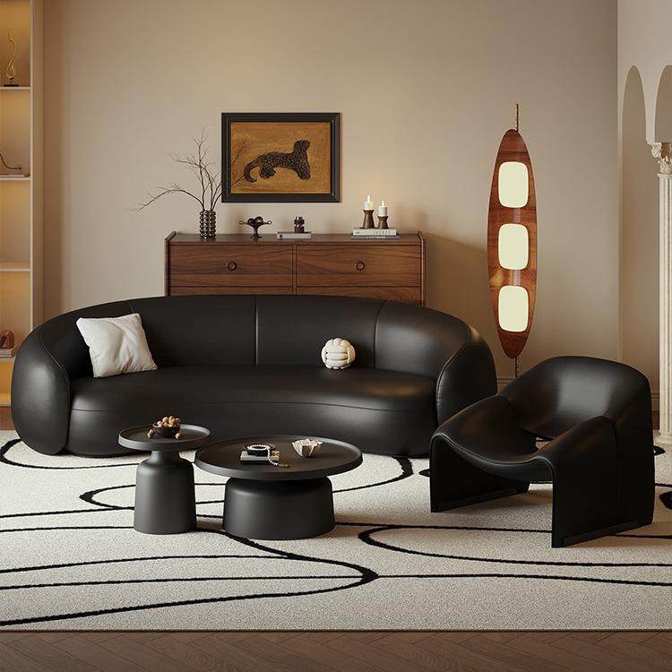 新款直销意式复古沙发客厅小户型现代简约美容院休息区接待弧形黑,住宅家具,皮布沙发,淘宝优惠券,粉丝福利购,淘宝优惠卷