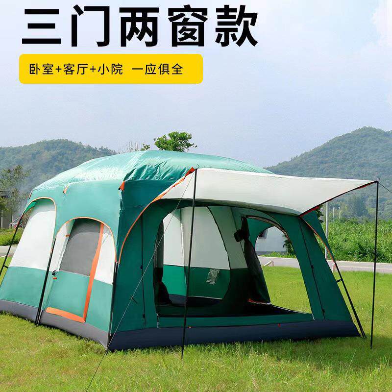 新款直销跨境天幕野外露营超大帐篷 两室一厅8-12人防雨涂银门厅