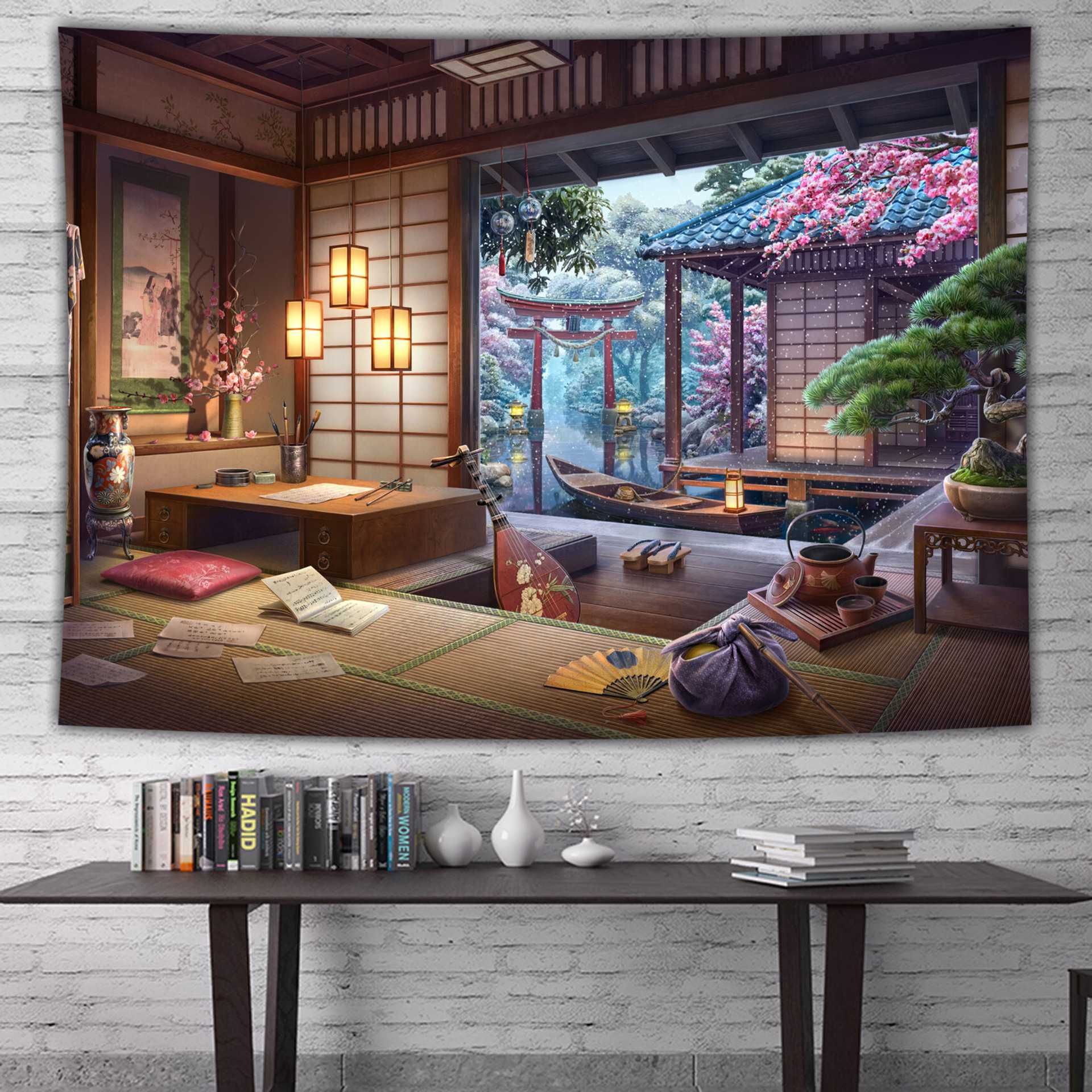 新款直销日式唯美小屋ins风背景墙挂布宿舍墙布房间装饰画布卧室图片