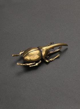 新款直销实心黄铜仿真昆虫铜虫子茶宠茶道摆件古铜创意独角仙甲虫