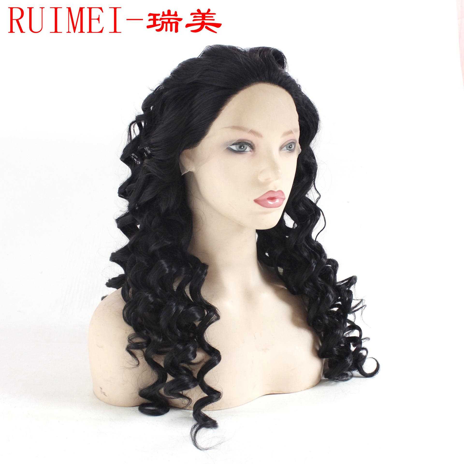 新款直销亚马逊黑色时尚卷发 温丝蕾丝半手织假发 欧美女士假发跨