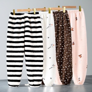 秋冬季儿童睡裤男童女童珊瑚绒家居裤加绒加厚中大童法兰绒长裤