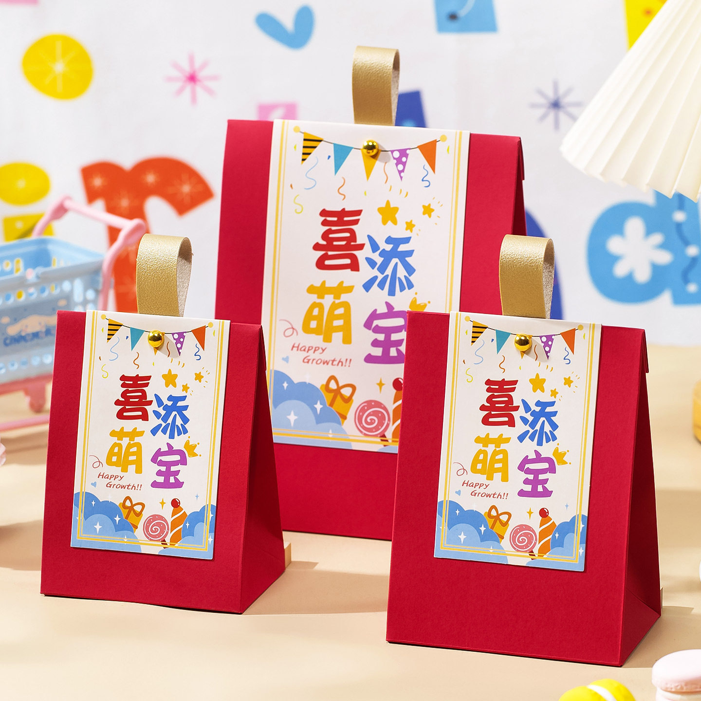 宝宝喜糖盒子儿童手提糖果袋满月生日百天小孩诞生周岁礼伴手礼盒