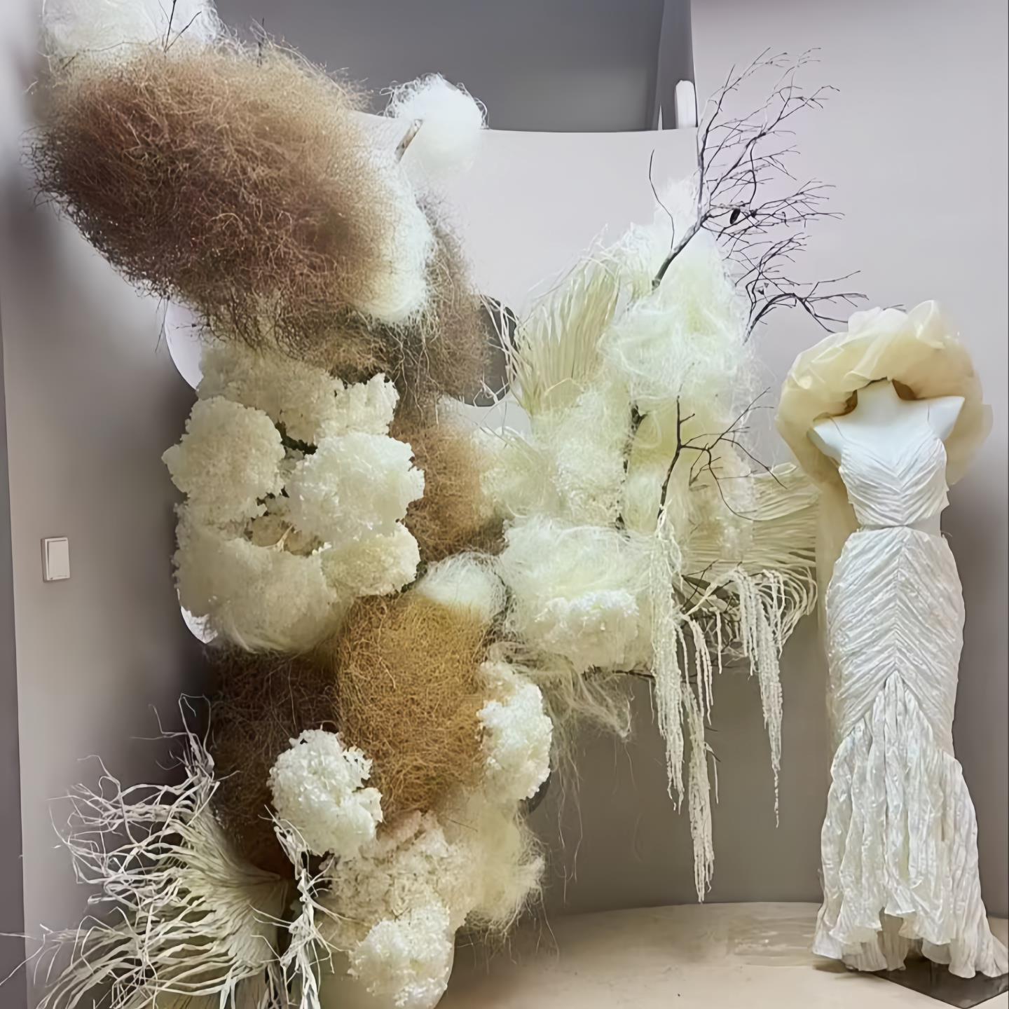 仿真永生花白色绣球麻丝吊米干花服装店橱窗门头婚礼花艺布置装饰