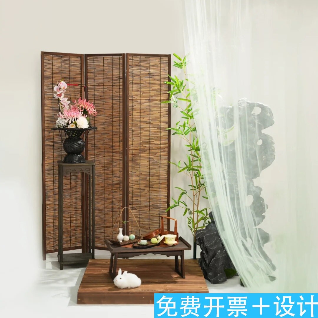 汉服置景竹帘屏风隔断日式