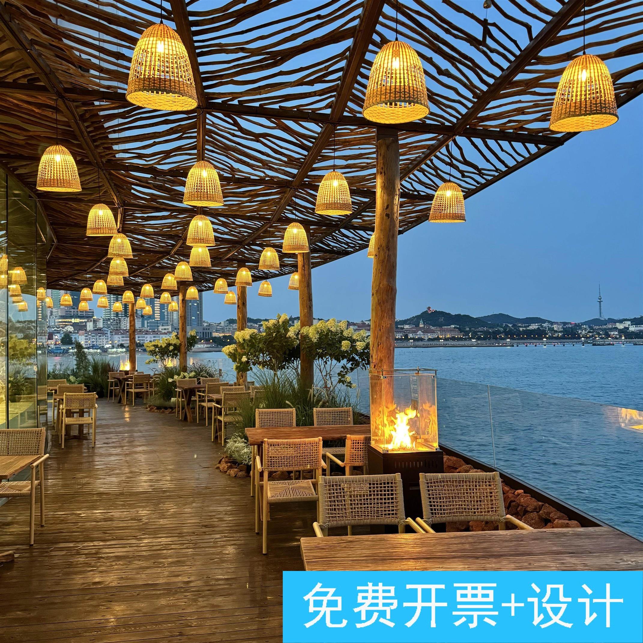 咖啡店下午茶打卡拍照氛围背景布置布置天花板防水竹编吊灯送灯线