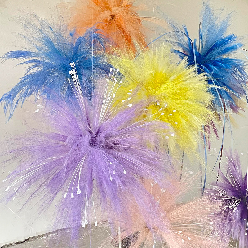 烟雾感花艺干花材彩色永生芦苇粉黛道具节日婚庆布景艺术装置摆件