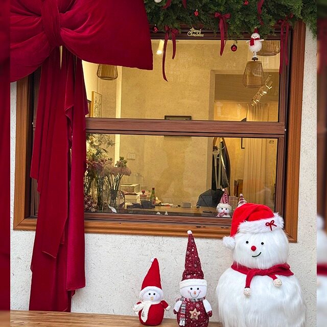 圣诞节咖啡店橱窗塑料仿真藤条挂饰装饰品手工diy雪人摆件蝴蝶结