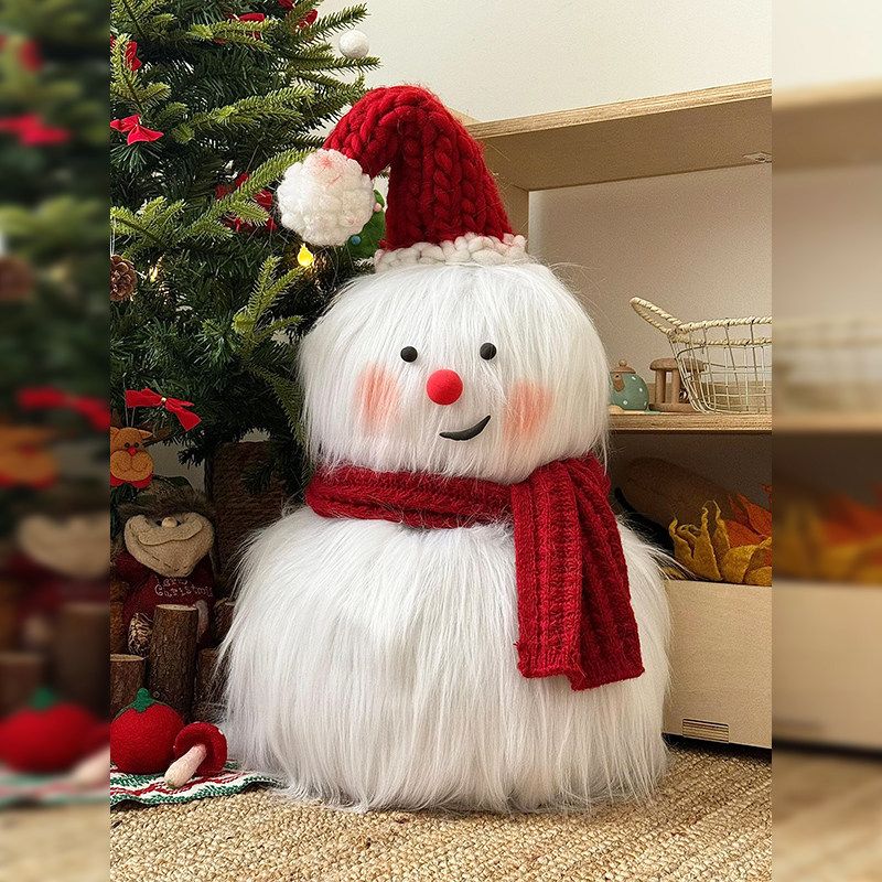 圣诞雪人手工DIY材料长毛绒小雪人圣诞店铺橱窗氛围布置拍照装饰