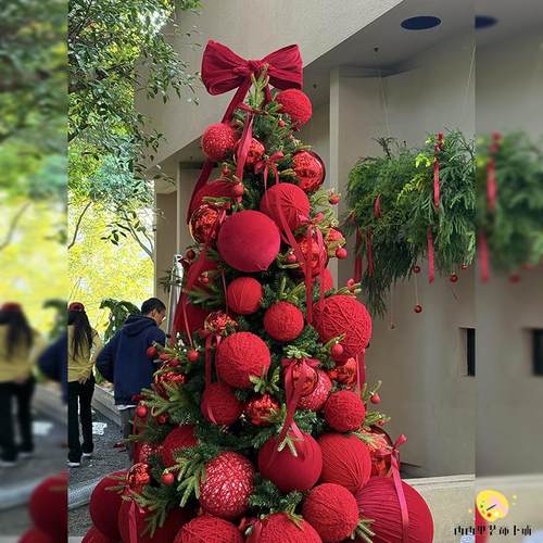 圣诞节装饰摆件商场布置美陈泡沫球圣诞树打卡拍照毛线球装扮道具