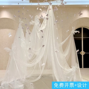 店铺橱窗欧根网纱蝴蝶造景布置美陈室内艺术摆件白色吊米氛围装饰