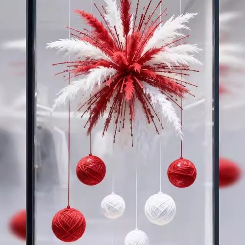 2026新年店铺橱窗仿真烟花芦苇吊饰氛围感装饰棉绳泡沫球材料布置
