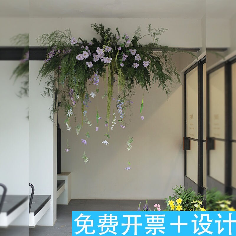春日店铺门头仿真垂吊壁挂绿植藤蔓装饰品莫奈风仿真花材森系布置