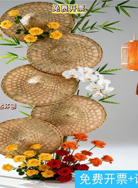 新中式斗笠花艺落地造景国风店铺开业美陈婚礼打卡仿真花装饰道具