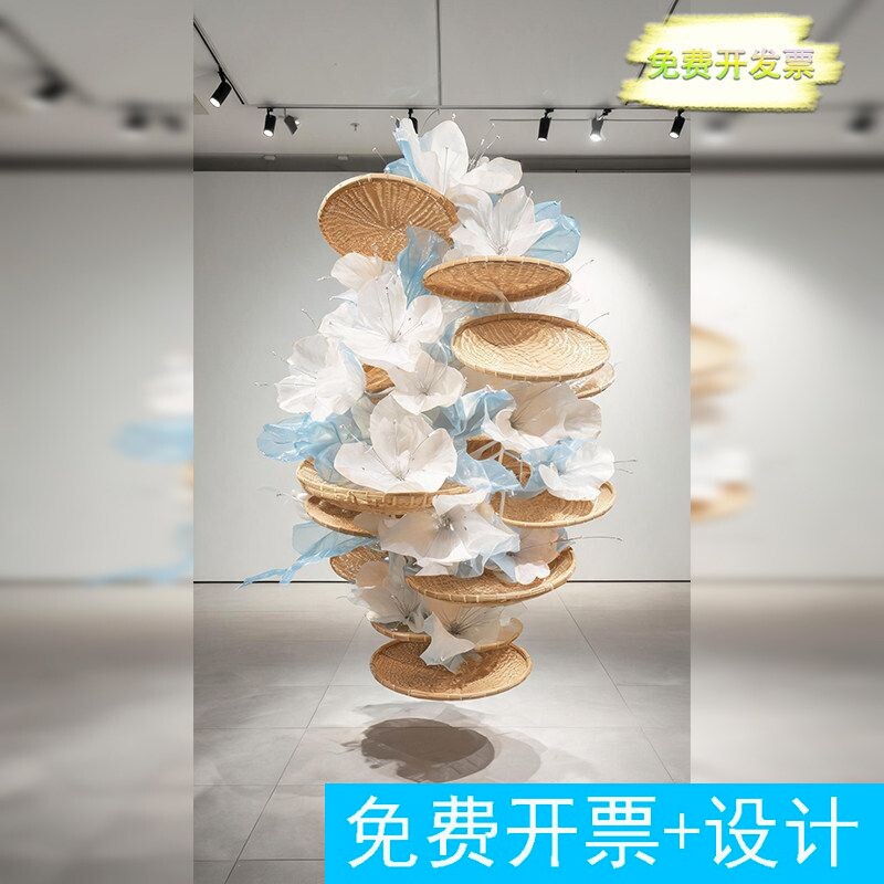 酒店大厅新中式竹艺纱花悬