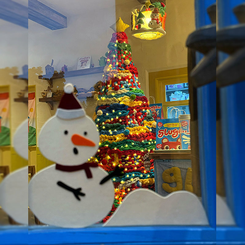 彩色冰岛毛线圣诞树摆件甜点店拍照打卡场景氛围感布置粗毛线道具