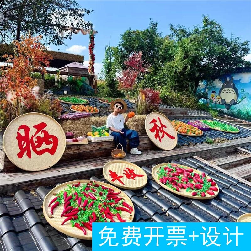 秋冬手工竹编晒盘装饰摆件