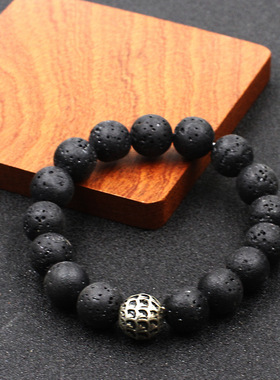 火山石手链男士新款简约逆鳞高级感国风复古霸气小众设计黑色手串