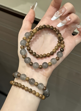 木质双圈手串女士新中式高级感复古文雅长款叠戴缠绕檀木串珠手链