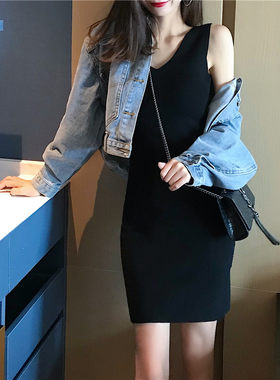 法式包臀裙针织纯色小个子