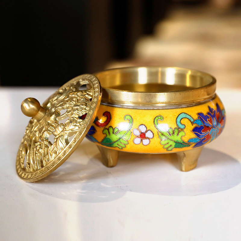 非遗景泰蓝《缠枝莲纹三足香薰炉》铜胎掐丝珐琅香炉香檀香线香供,特色手工艺,景泰蓝,淘宝优惠券,粉丝福利购,淘宝优惠卷