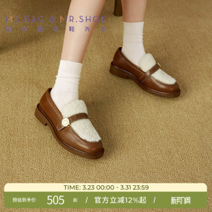 女244200 可可棕羊毛低跟扣带乐福鞋 包小姐与鞋 先生秋季