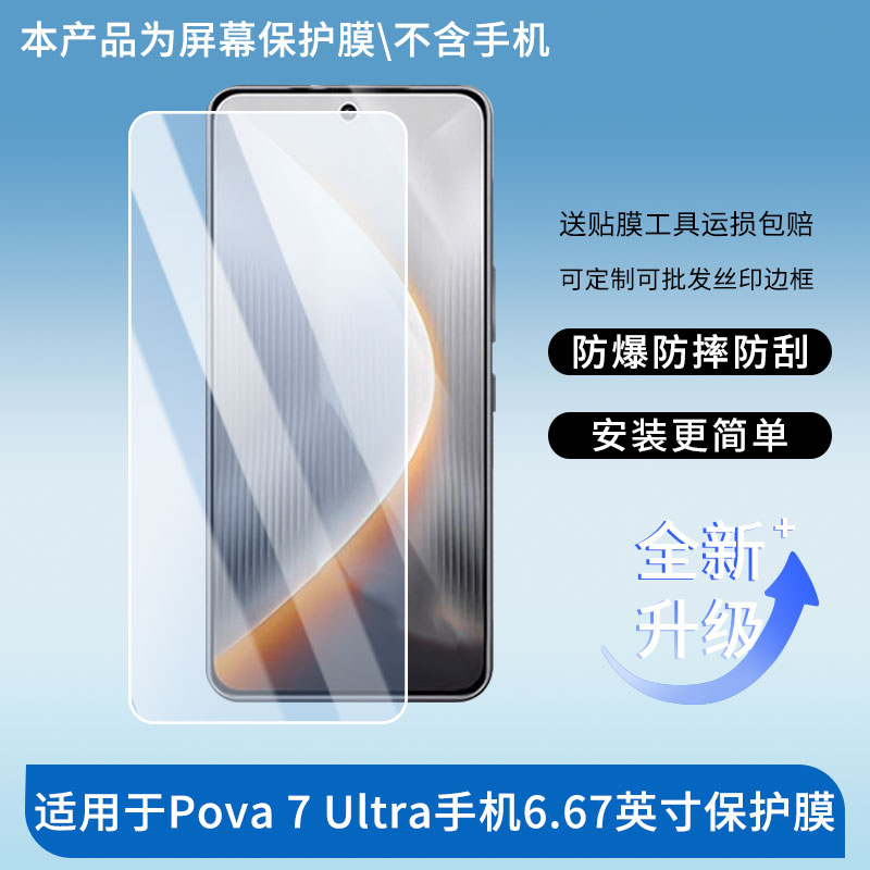 适用于Tecno Pova 7 Ultra手机6.67英寸屏幕贴膜高清防指纹防爆膜纤维钢化膜防摔防蓝光膜水凝膜保护膜