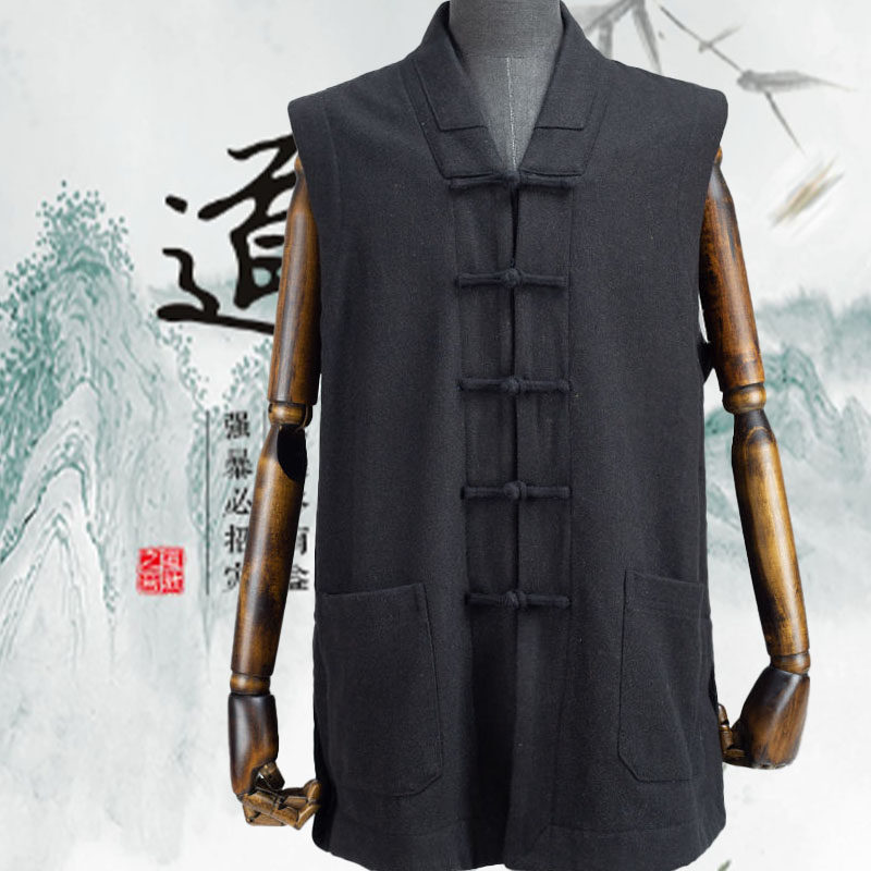 特卖冬季道士服装男女加绒马甲道家道袍长坎肩太极服保暖棉服马夹