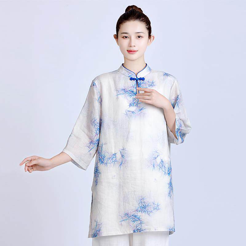 特价高端改良新款中袖太极服女夏天棉麻薄款短袖苎麻太极拳练功服