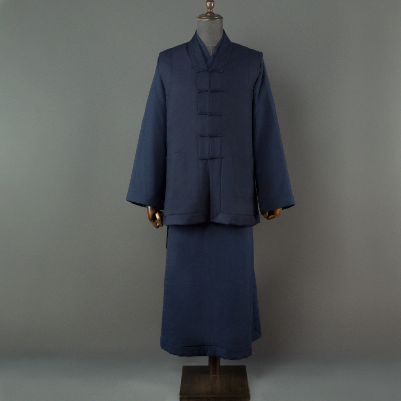 特卖道袍冬季哔叽加棉加厚长短马甲道士服装女道服男款马夹背心长