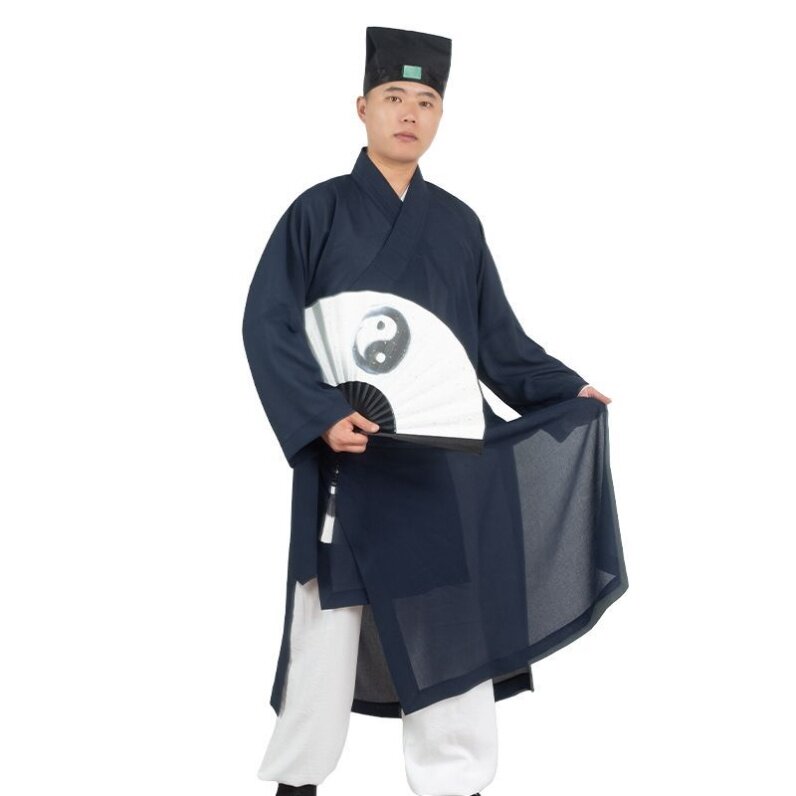 特卖道士服装男女夏季麻纱道袍长袍斜襟三清领道服长衫武当太极练