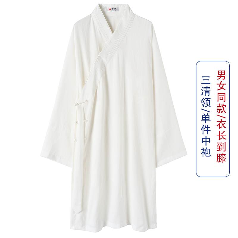 新款武当道袍中长款夏季亚麻三清领道士服装男斜襟道服女太极武术