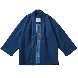 特卖蓝染道袍重磅刺子剑道面料 日式复古和服夹克外套