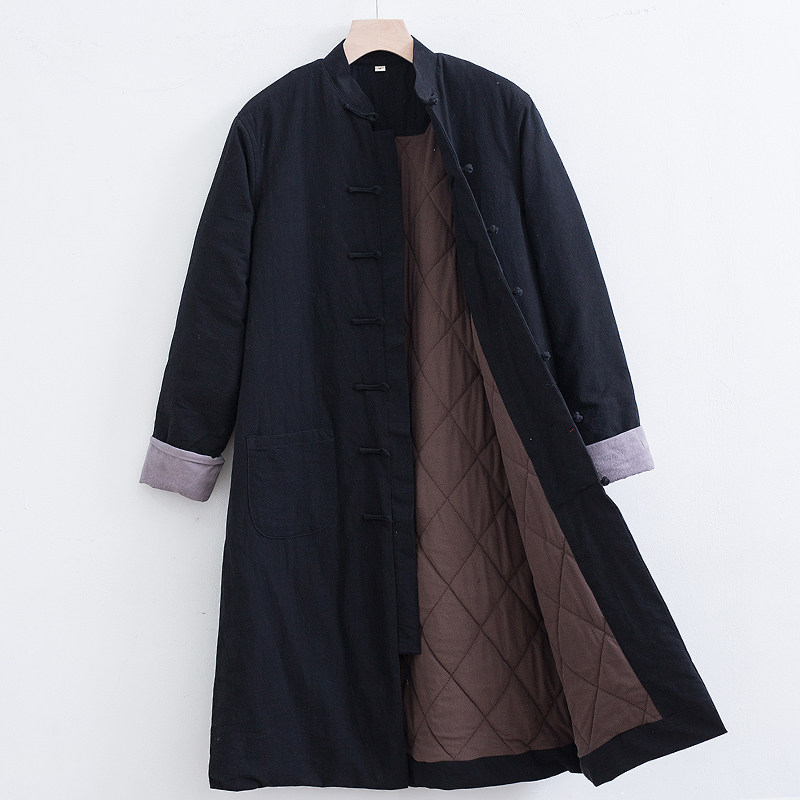 特卖冬季男士居士服道袍中国风中式复古长款棉衣唐装棉袄加厚保暖