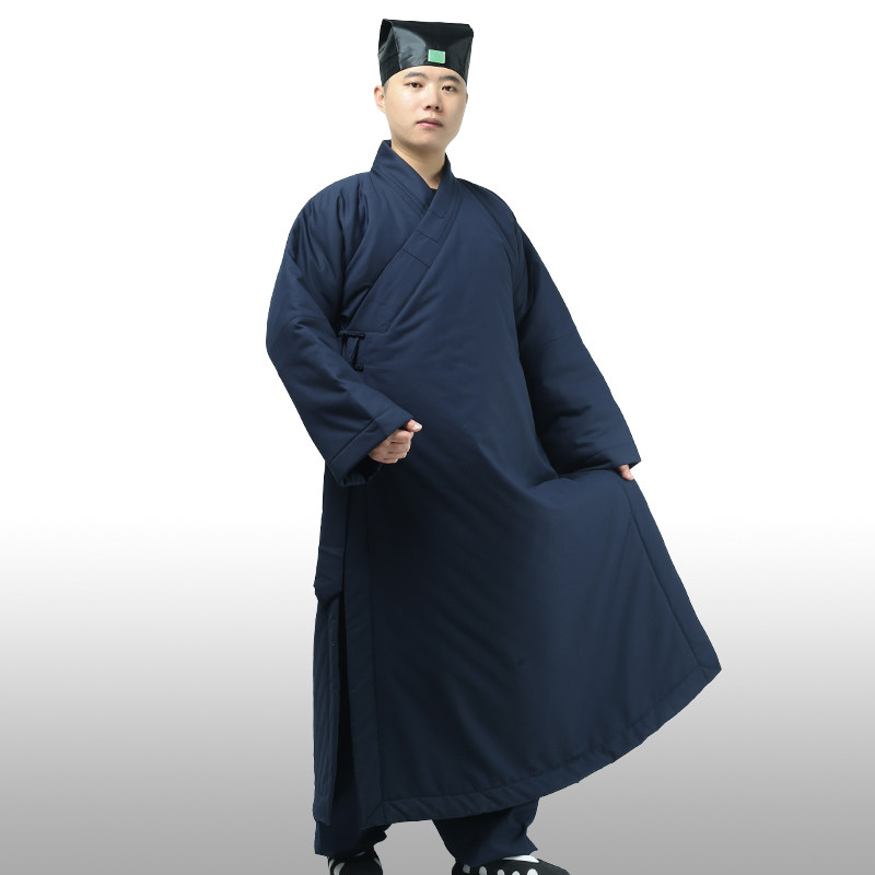 特卖道士服装男冬季加厚中长道袍三清领道服女加绒对襟太极服棉袄