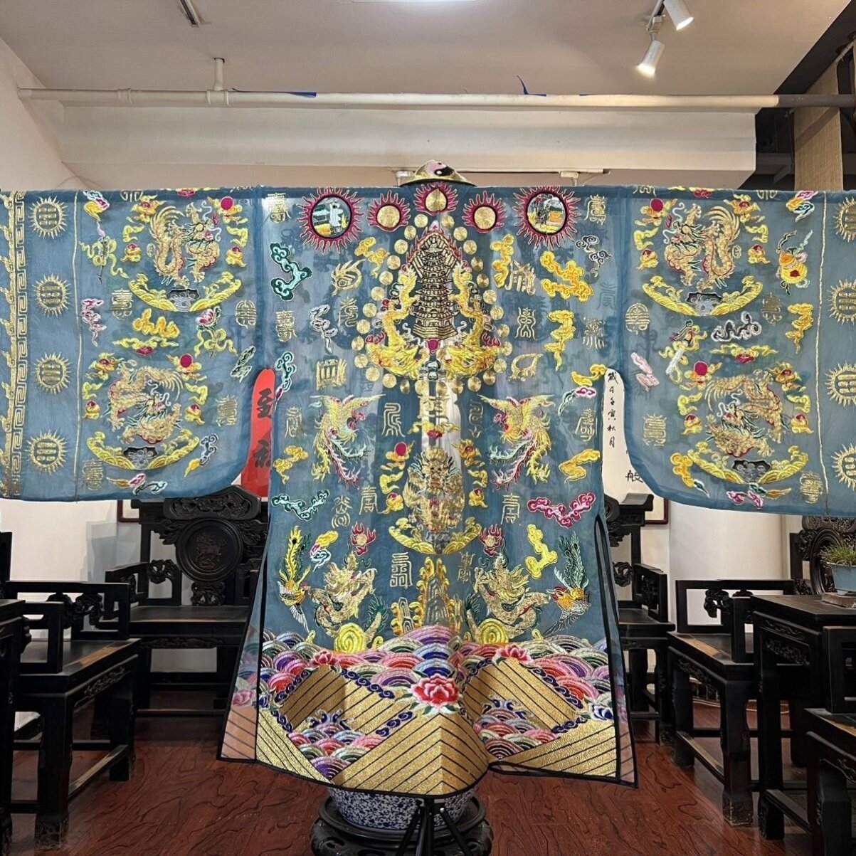 特卖道士服高功服青灰色轻薄纱料九龙萧台二十八星宿小袖法衣降衣