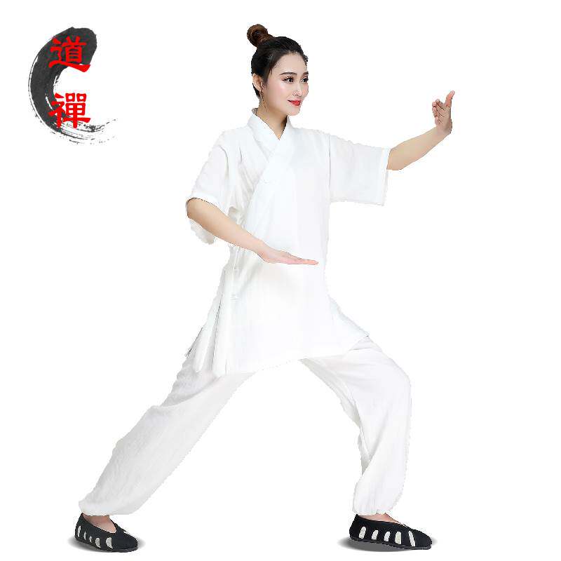 新款武当太极服中短袖2023新款亚麻夏天练功服男禅修服女道士服套