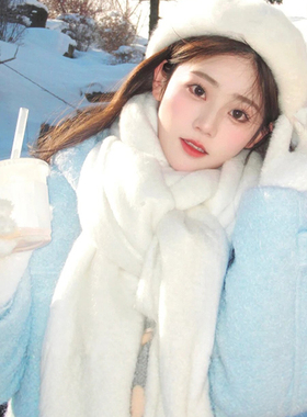 针织白色围巾女护肩保暖秋冬韩系氛围感高颜值百搭显白加大厚披肩