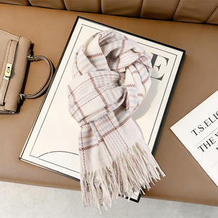 围巾冬季女高级感白色格子披肩2025新款百搭韩系氛围感学生围脖男