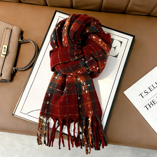 围巾冬季女高级感红色格子披肩2025新款百搭韩系氛围感学生围脖男